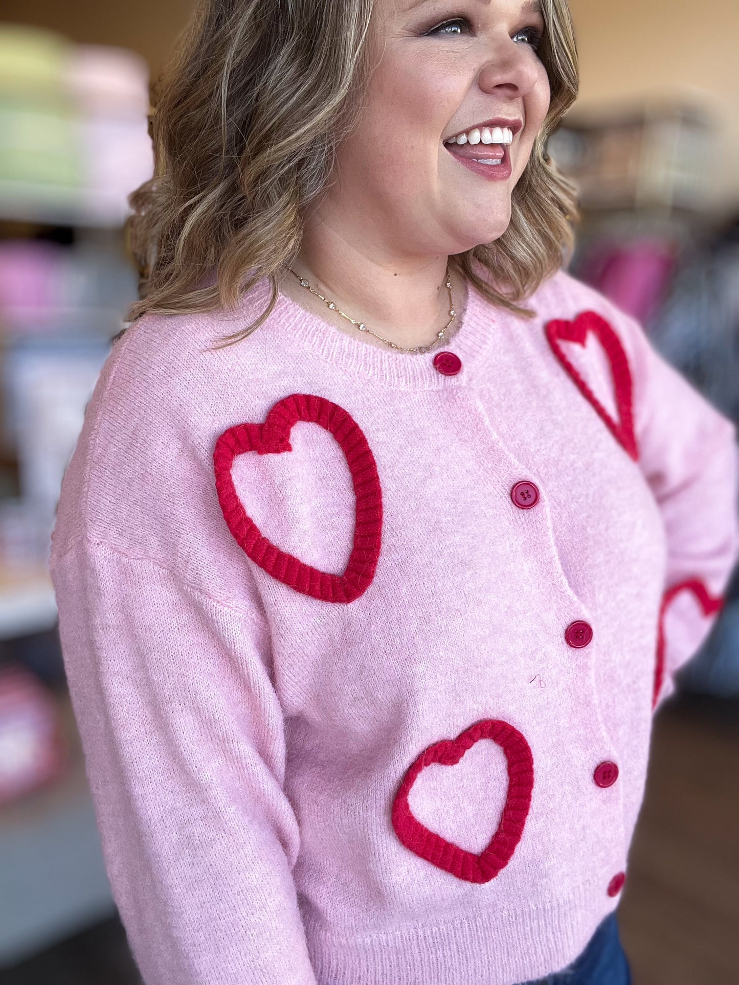 X's and O's Plus-Size Fuzzy Heart Cropped Cardigan