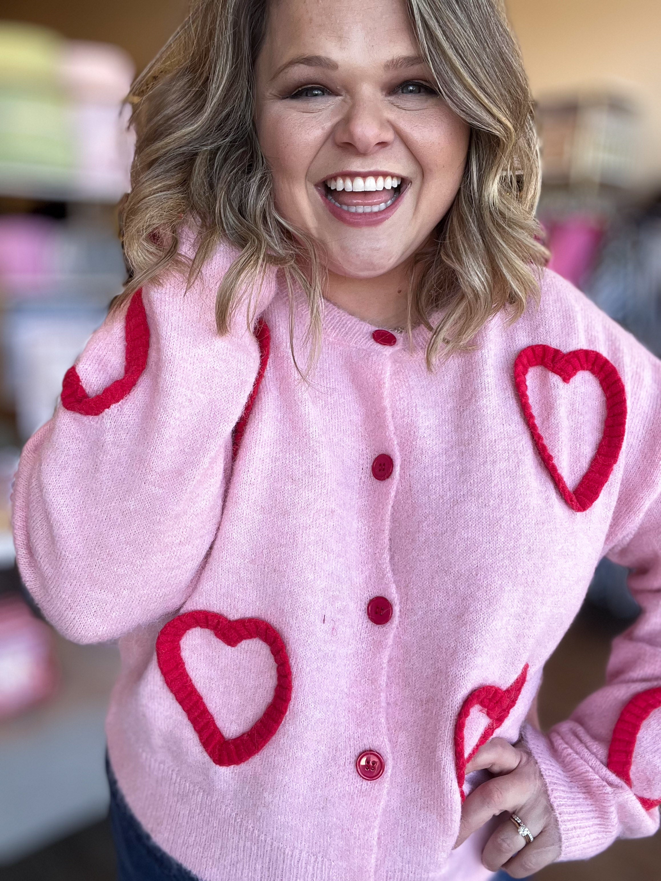 X's and O's Plus-Size Fuzzy Heart Cropped Cardigan – Katherine