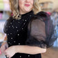 You're Still the One Plus-Size Velvet Organza Sleeve Pearl Top