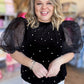 You're Still the One Plus-Size Velvet Organza Sleeve Pearl Top