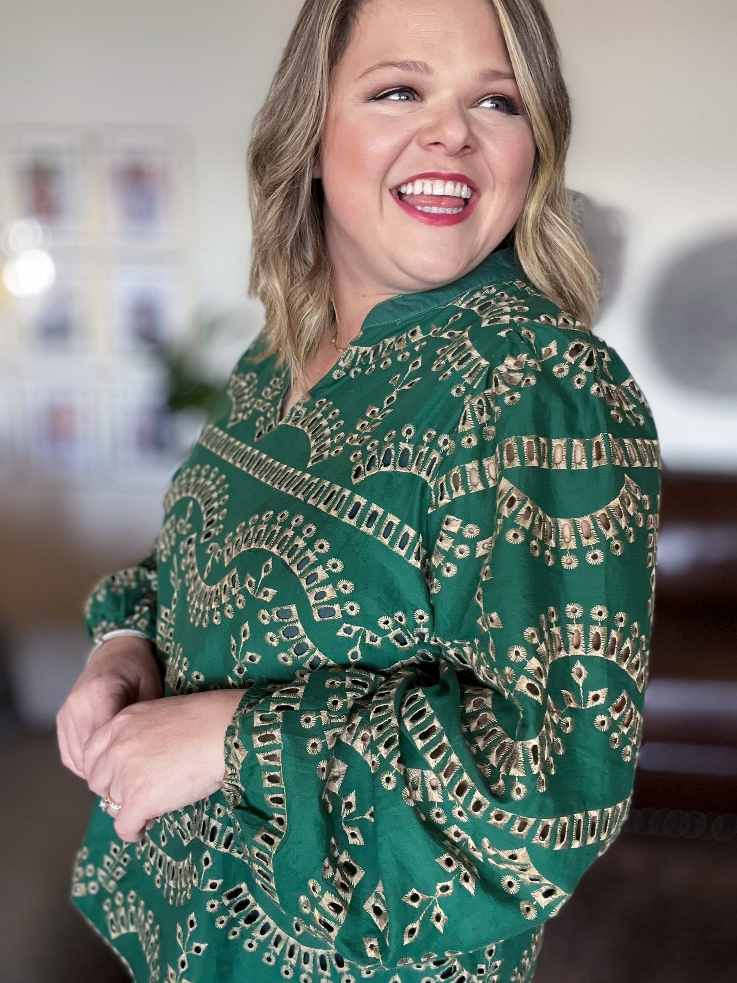 You're a Jewel Curvy Green Eyelet Top