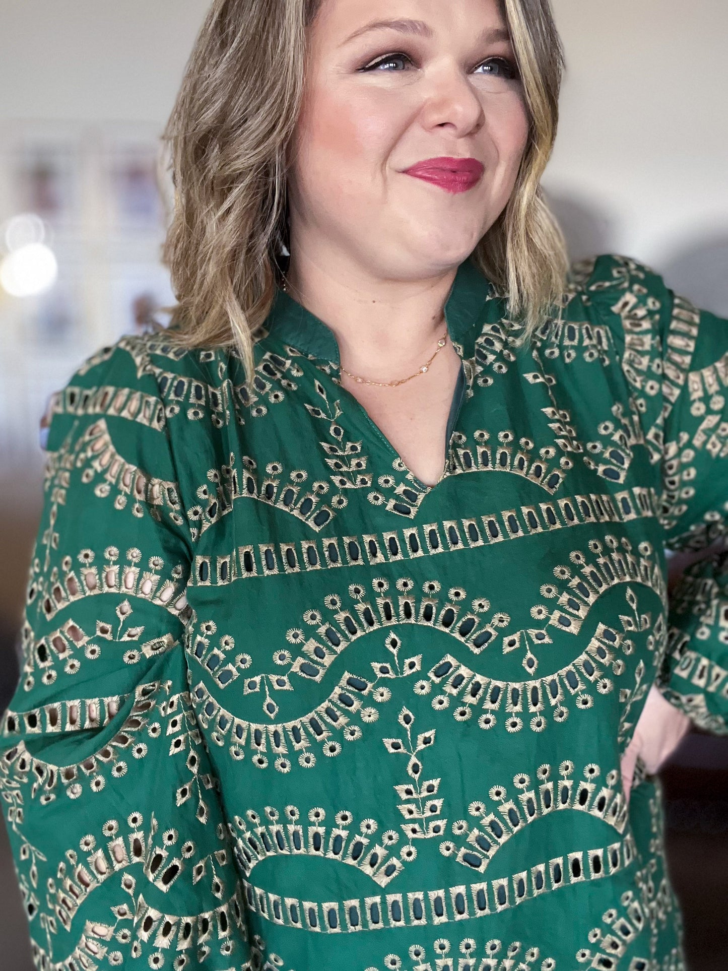 You're a Jewel Curvy Green Eyelet Top