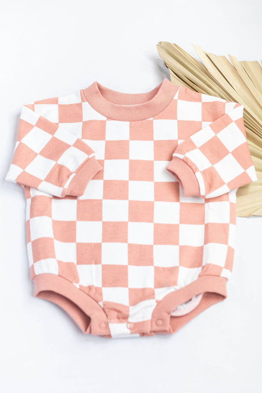 Sugar Coral Pink Oversized Checkered Bubble Romper