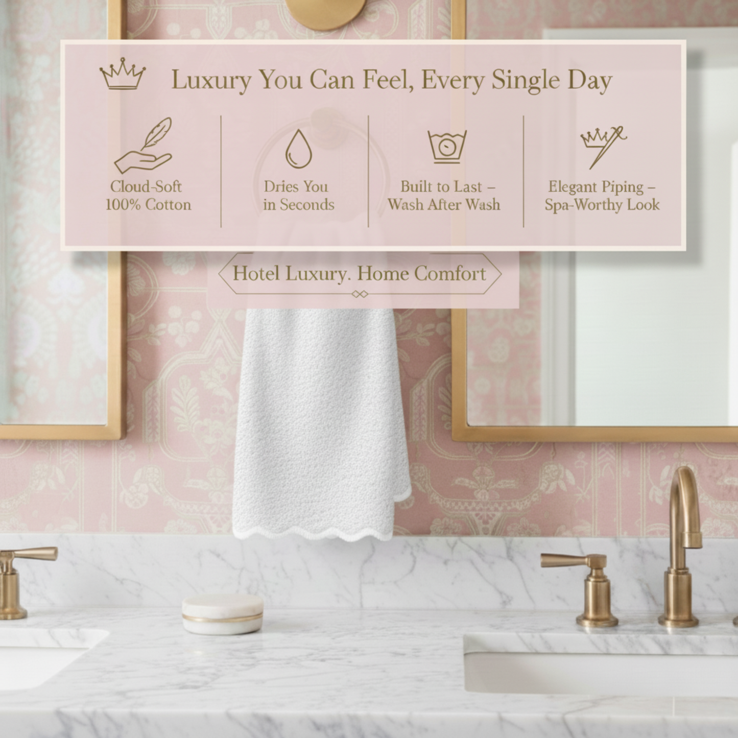 Luxury Cotton Hand Towels with Scallop Piping: Dispenza Blue Piping / Hand Towel (4 Piece Set)