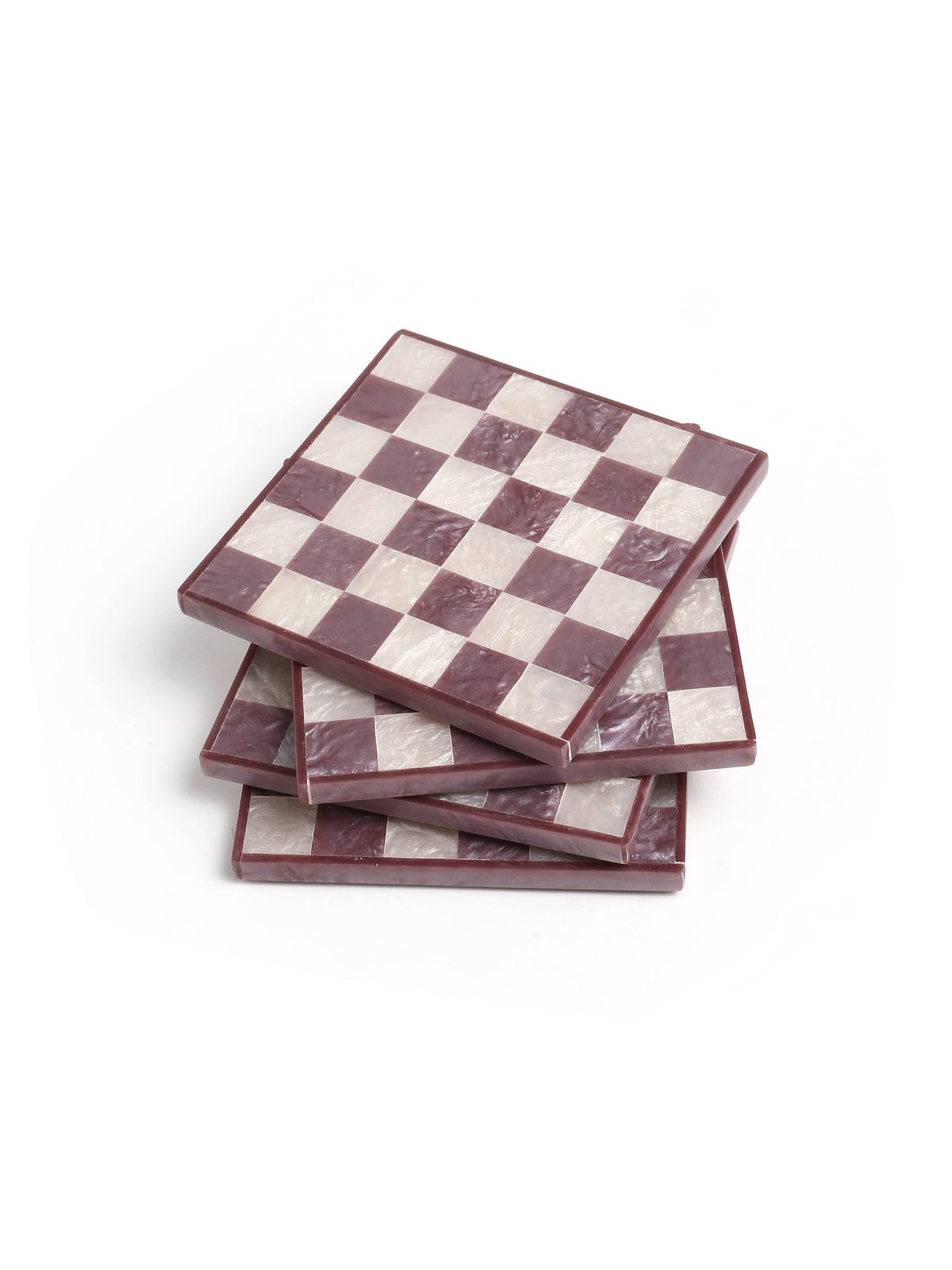 Purple Check Resin Coaster Set of 4