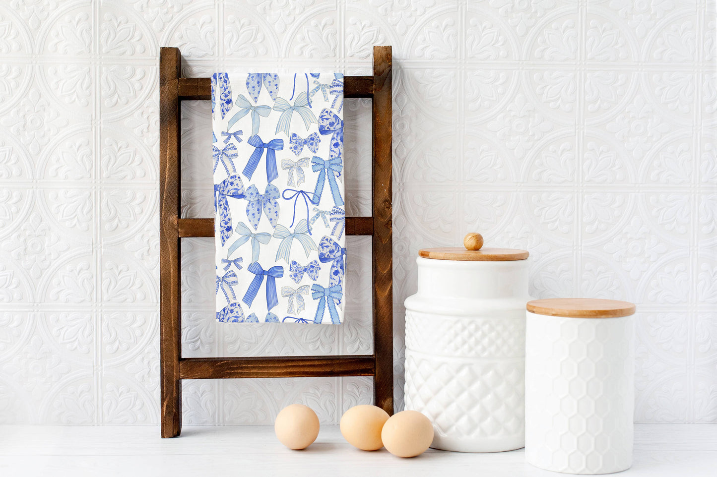 Blue Bow Tea Towel, Chinoiserie & Striped Kitchen Tea Towel