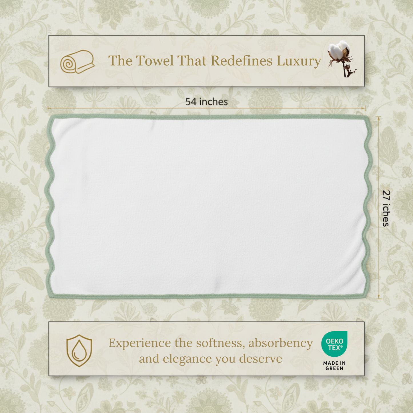 Luxury Cotton Hand Towels with Scallop Piping: Pink Piping / Hand Towel (4 Piece Set)