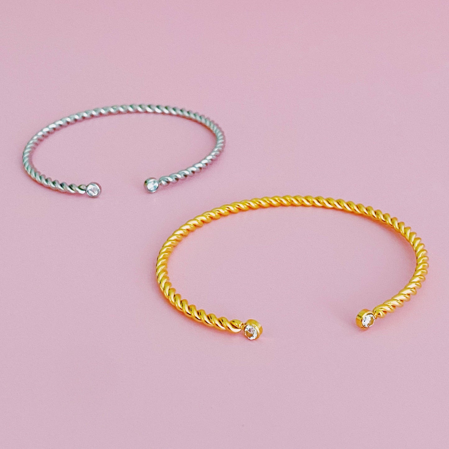 Slim and Cabled Open Gold Bangle Bracelet