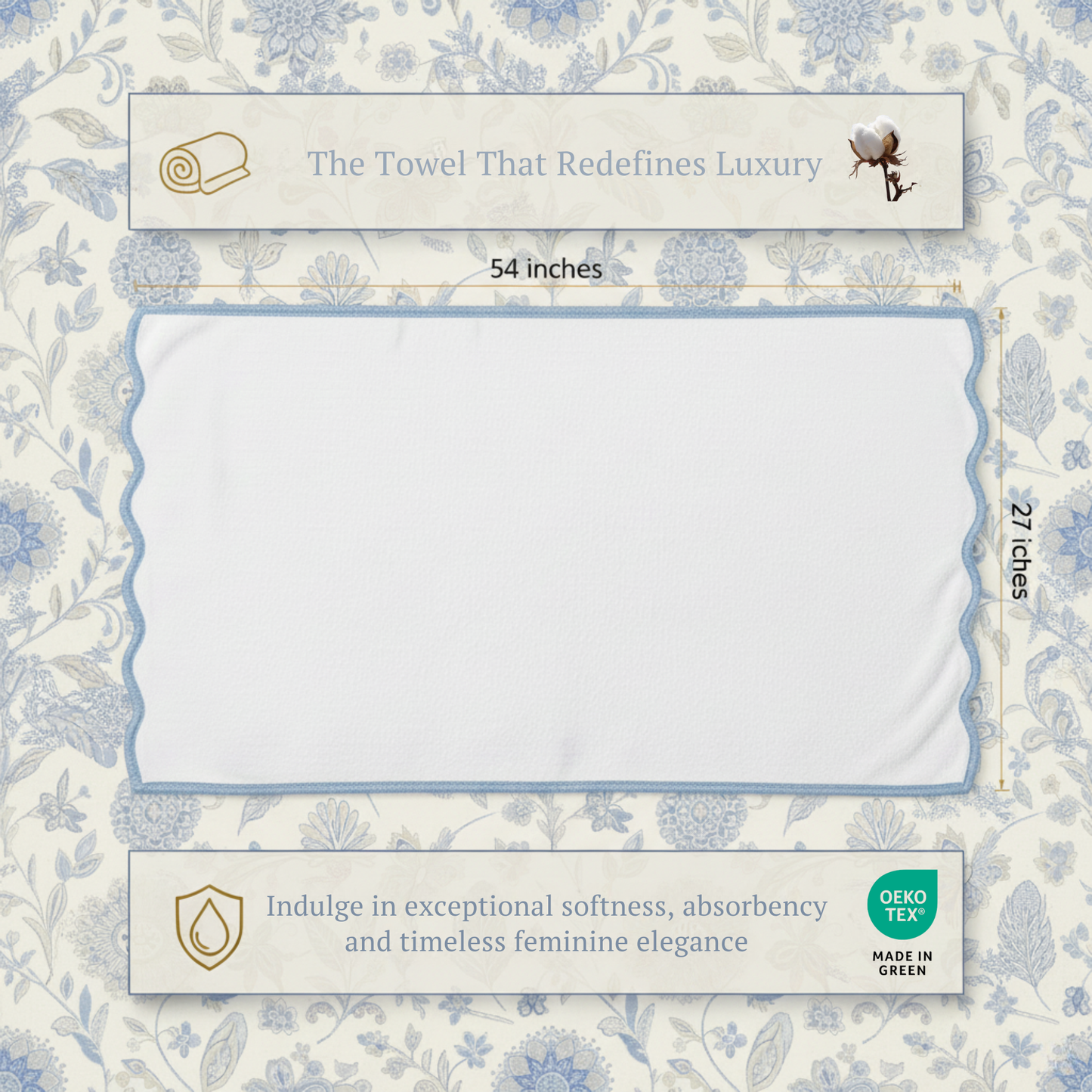 Luxury Cotton Hand Towels with Scallop Piping: Pink Piping / Hand Towel (4 Piece Set)