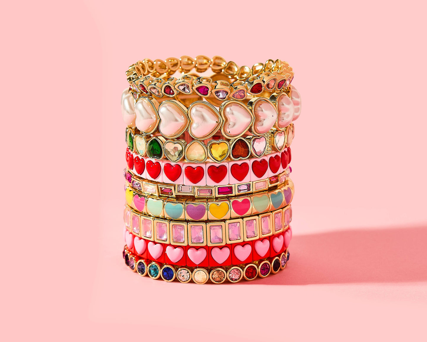 Pearl Hearts Enamel Stretch Bracelet
