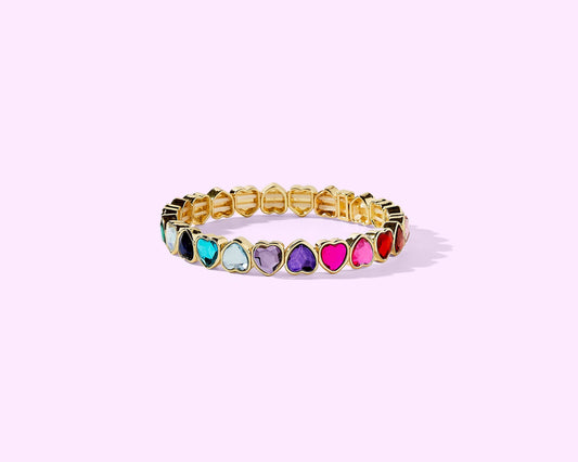 Amore Colored Heart Stone Stretch Bracelet