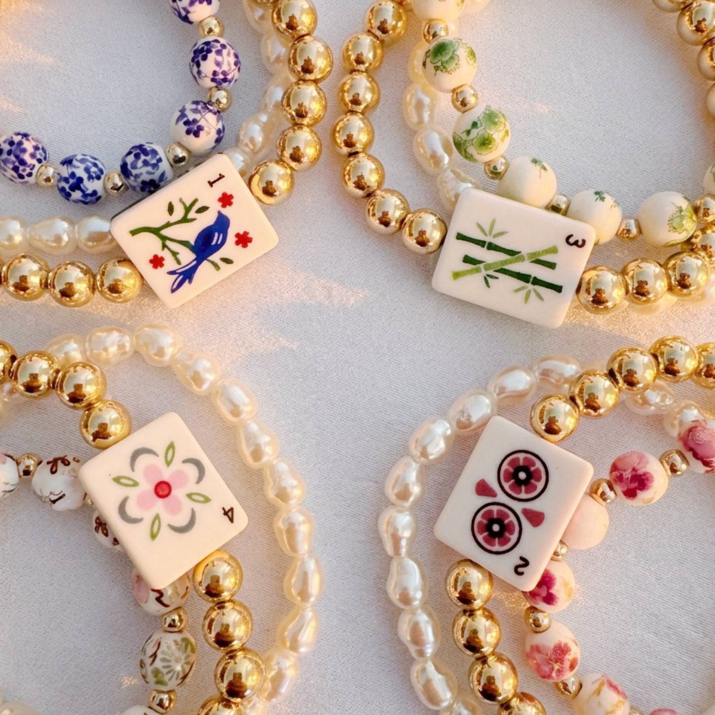 Two Dot Pink Mahjong Stretch Bracelet Stack