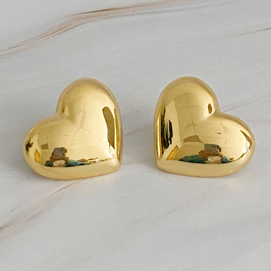 Gold Polished Heart Stud Earrings
