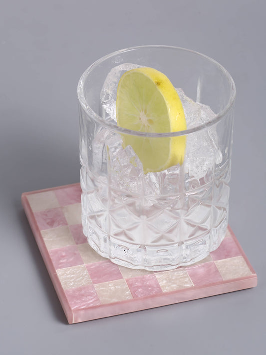 Pink Check Resin Coasters (Set of 4)