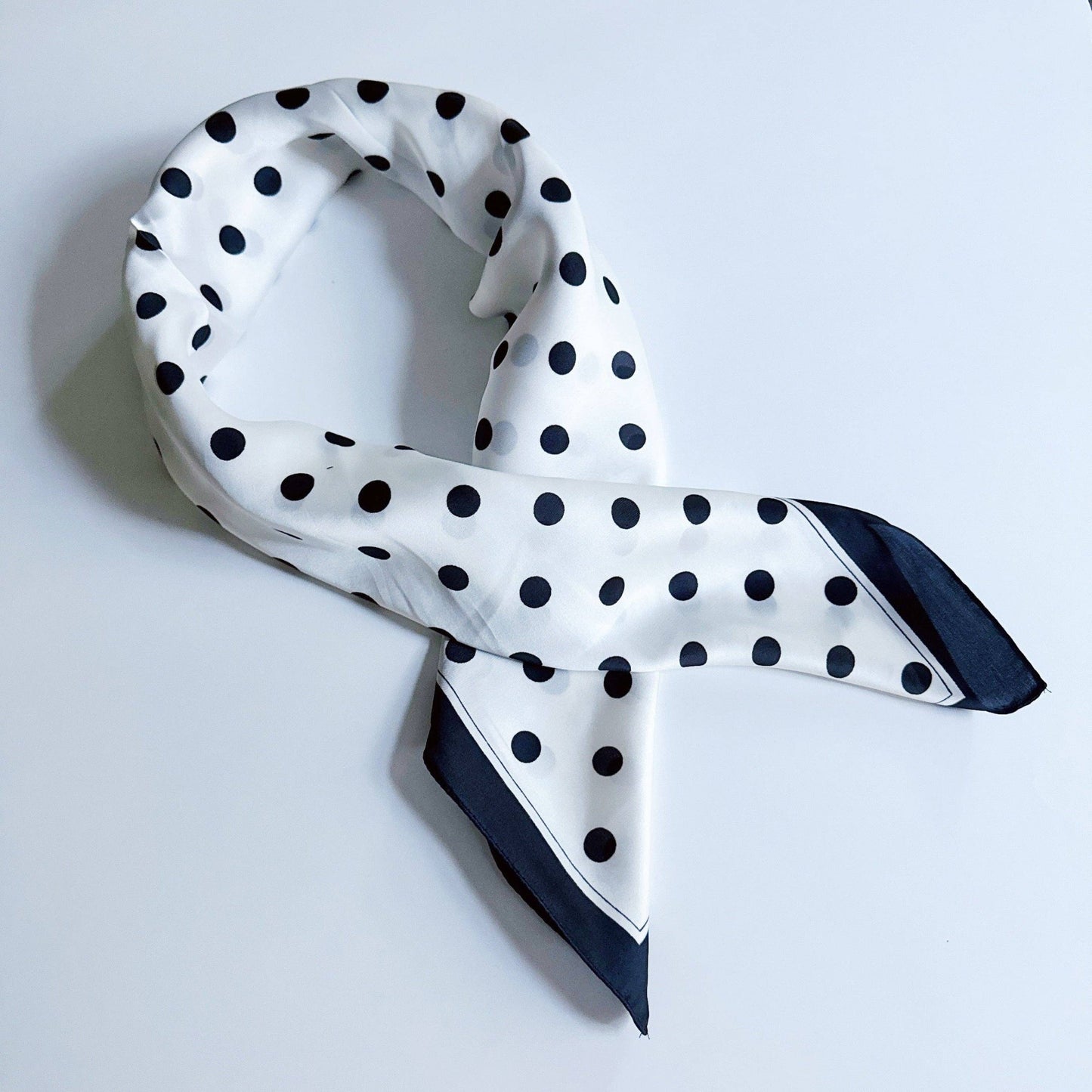 Black & White Polka Dot Silky Satin Square Scarf