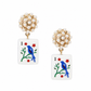 Bird Bam Mahjong Tile Pearl Cluster Drop Earrings
