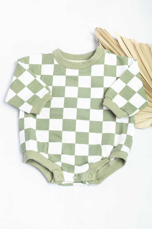 Olive Green Oversized Checkered Bubble Romper