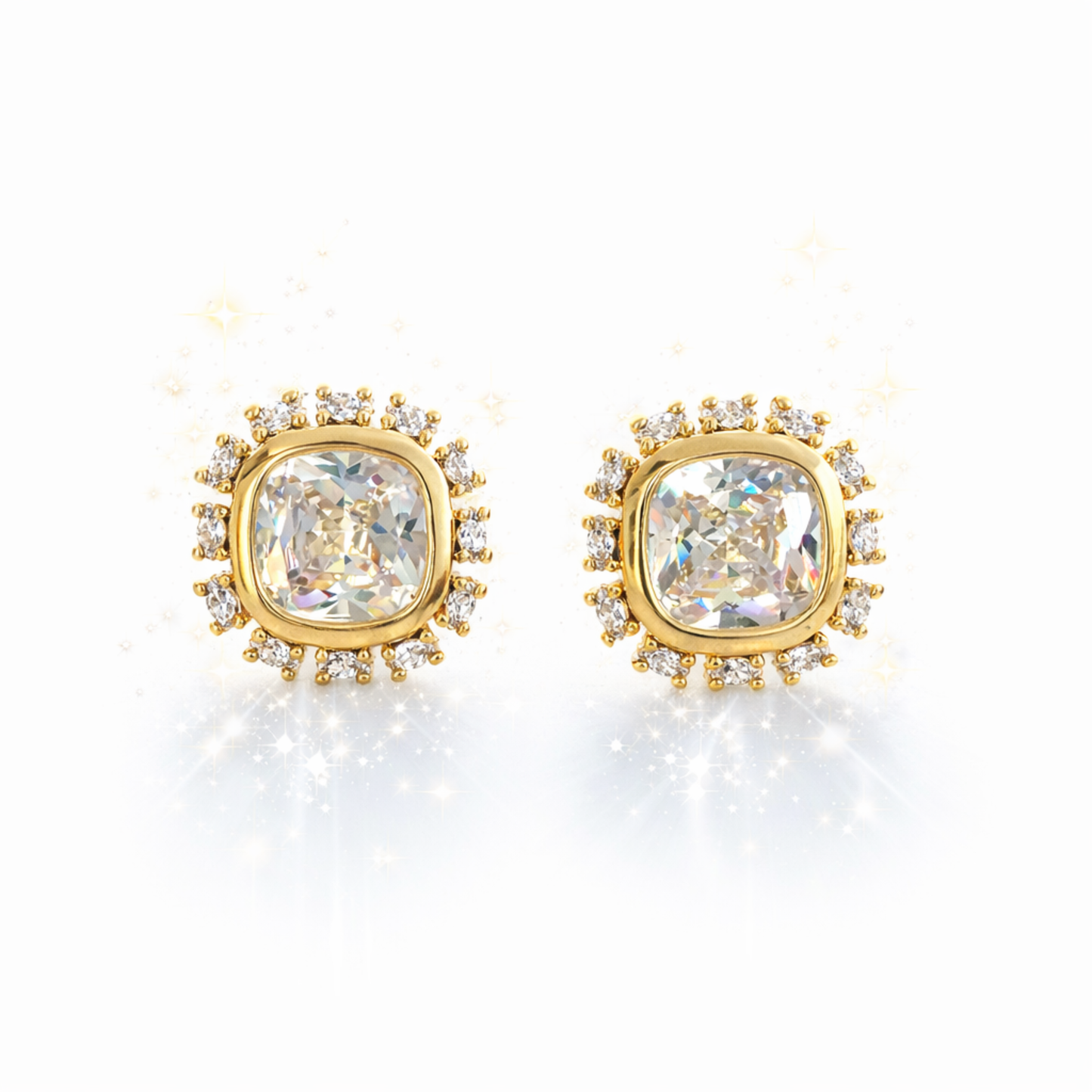 Luminous Crown Stud Earrings – Clear Stone with Sparkling Frame