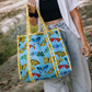 Blue Butterfly Print Large Quilted Tote Bag