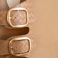 Almond Woven Slide with Oversized Gold Buckles