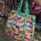 Pink Butterfly Print Large Quilted Tote Bag