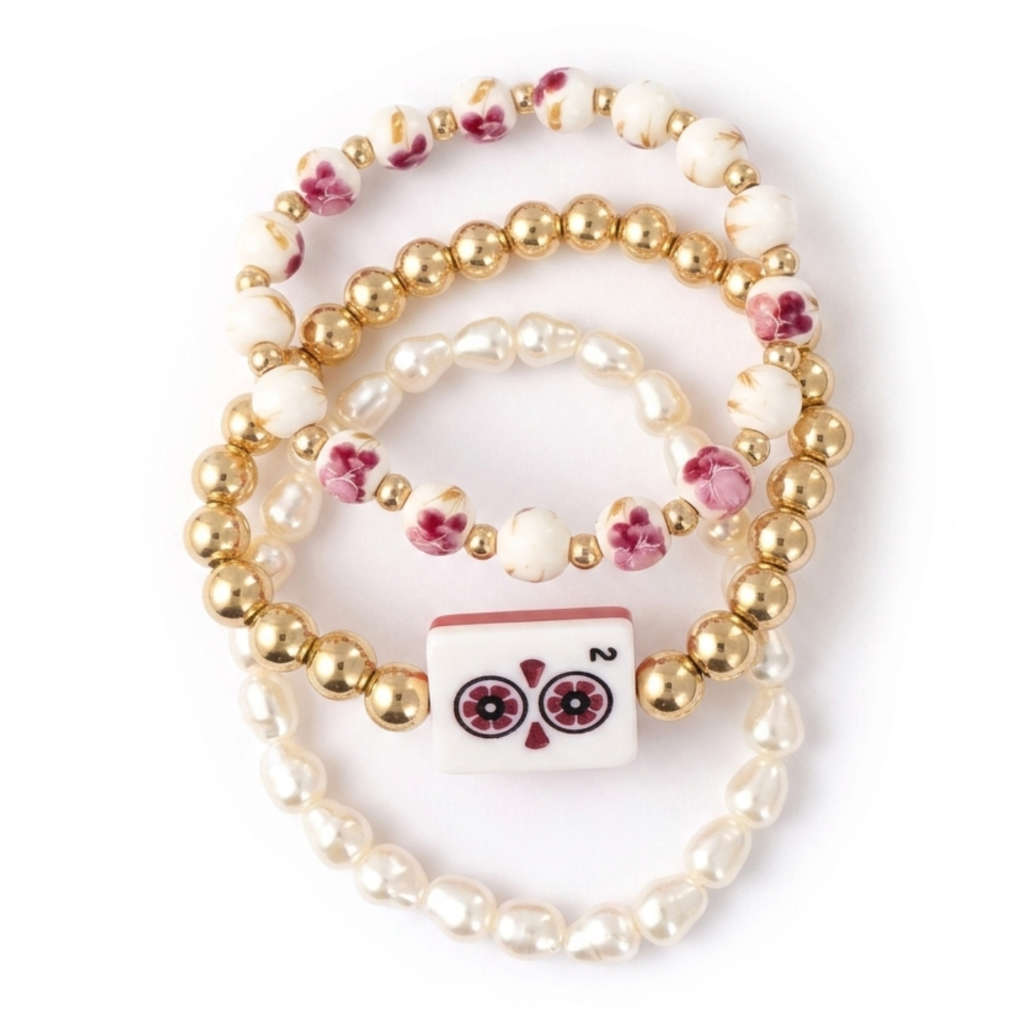 Two Dot Pink Mahjong Stretch Bracelet Stack