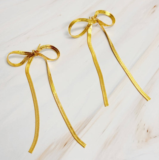 Oh My Darling Long Bow Drop Earrings