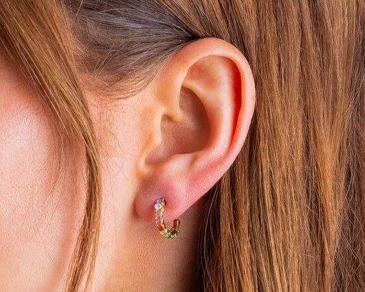 Colorful Gems Huggie Earrings