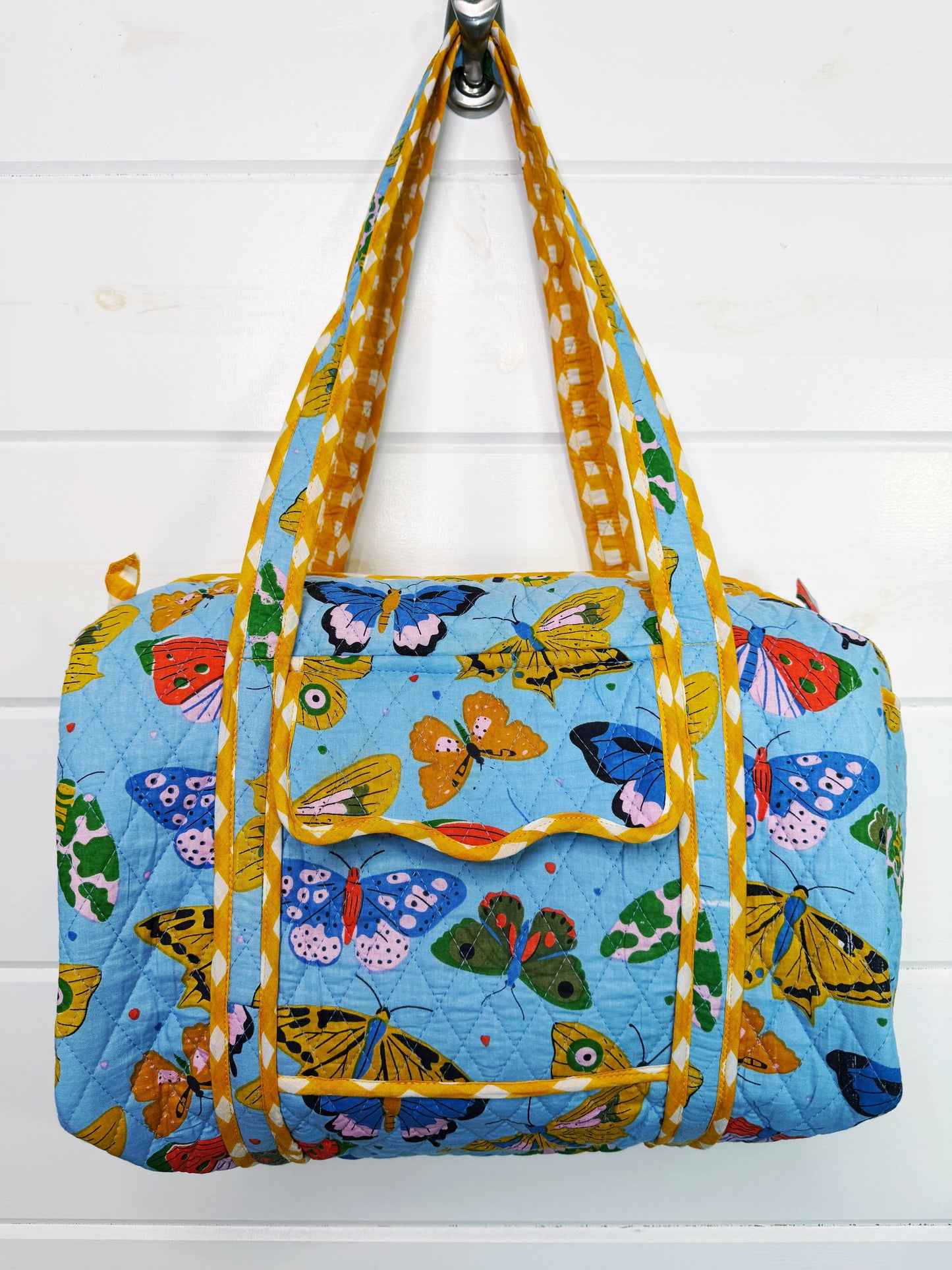 Blue Butterfly Quilted Overnight Bag
