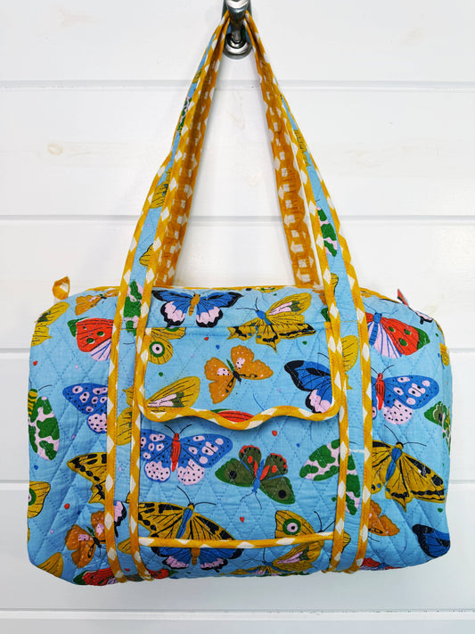 Blue Butterfly Quilted Overnight Bag